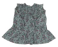 Světlemodré kytičkované  žabičkové šaty Primark 