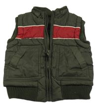 Khaki-červená šusťáková zateplená vesta St. Bernard