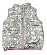 Stříbrno-růžová šusťáková prošívaná zateplená vesta Kiki&Koko