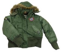 Zelený šusťákový zimní bomber s kapucí - Top Gun 