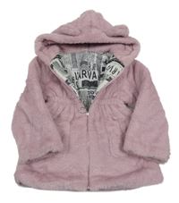 Růžová kožešinová zateplená parka s kapucí 