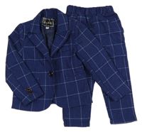 2set - Tmavomodro-modré kostkované slavnostní sako + kalhoty 
