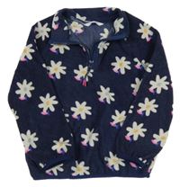 Tmavomodrá fleecová mikina s kytičkami M&S