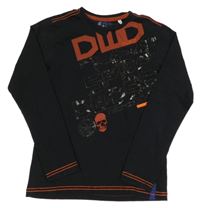 Černé triko s nápisem a lebkou C&A