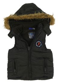 Antracitová šusťáková zateplená vesta s kapucí Lupilu