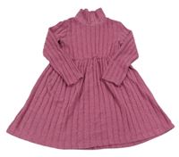 Tmavorůžové žebrované úpletové šaty se stojáčkem 