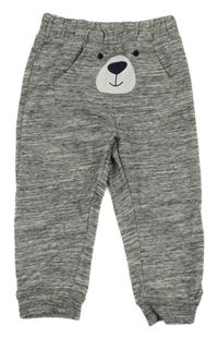 Šedé melírované tepláky s medvídkem a klokankou Topomini