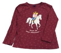 Vínové srdíčkované triko s potiskem Bibi&Tina 