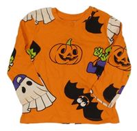 Oranžové halloweenské triko s obrázky Primark 