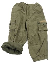 Khaki plátěné podšité cargo cuff kalhoty s nášivkou Tchibo