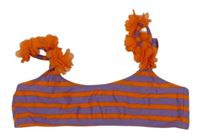 Fialovo-oranžová pruhovaná plavková podprsenka s květy 