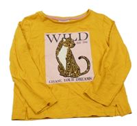 Okrové triko s leopardem z flitrů Matalan