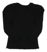 Černé žebrované triko s nařasenými rukávy Matalan