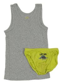 2set - Šedý nátělník + limetkové slipy s dinosaurem