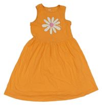 Oranžové bavlněné šaty s květem C&A