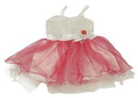 Bílo-růžové tylové šaty s květy 