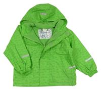 Limetková nepromokavá jarní bunda s auty a kapucí Papagino