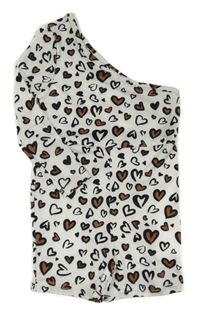 Nové - Bílý kraťasový overal se srdíčky a jedním rukávem Shein