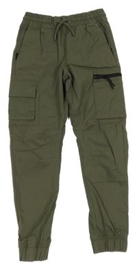 Khaki plátěné cargo cuff kalhoty