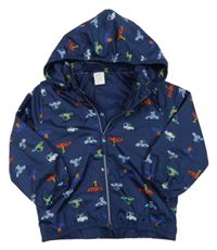Tmavomodrá šusťáková jarní bunda s auty a kapucí H&M