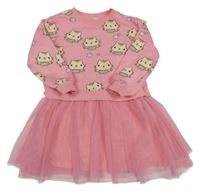 Světlerůžové teplákovo/tylové šaty s kočkami H&M