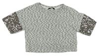 Bílo-černo-stříbrné melírované úpletové oversize crop tričko s flitry George