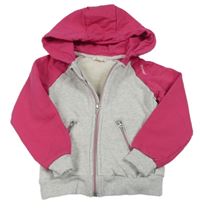 Světlešedo-tmavorůžová melírovaná propínací mikina s kapucí ESPRIT