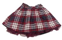 Vínovo-smetanovo-tmavomodro-červená kostkovaná vlněná sukně s přezkami zn.  NUTMEG