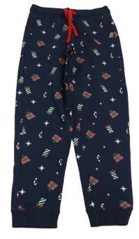 Tmavomodré vánoční tepláky s dárky a lízátky lupilu