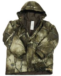 Khaki army vzorovaná šusťáková funkční zimní bunda s větvemi a kapucí SOLOGNAC