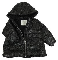 Černá vzorovaná prošívaná šusťáková zimní bunda s kapucí Matalan