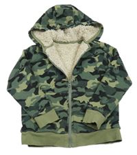 Army-khaki propínací zateplená mikina s kapucí Next