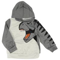 Bílo-šedá sportovní mikina s dinosaurem a kapucí SHEIN