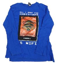 Cobaltově modré vánoční triko se stromečkem/WI-FI George