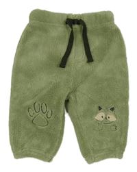 Olivové plyšové kalhoty s liškou a tlapkou Ergee