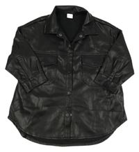 Černá koženková košilová oversize dlouhá bunda Next