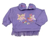 Fialová oversize mikina s vílami a tylovým volánkem a límečkem Jojo Maman Bébé
