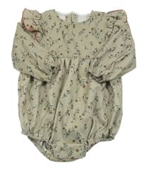 Světlekhaki kraťasový overal s kytičkami a volánky ministory