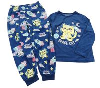 Tmavomodré plyšové pyžamo s kočičkou PRIMARK