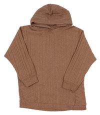 Světlehnědo-šedý melírovaný žebrovaný úpletový oversize svetr s kapucí George