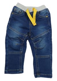 Tmavomodré teplákové rifle se šedým úpletovým pasem Ergee