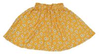 Hořčicová květovaná paper bag sukně s mašlí 