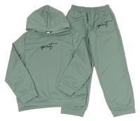 2Set - Olivovošedá mikina s nápisem a kapucí + tepláky SHEIN