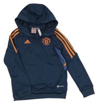 Tmavomodro-oranžová funkční fotbalová mikina Manchester United a kapucí Adidas