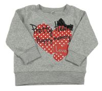 Šedá melírovaná mikina se srdíčky a nápisy 