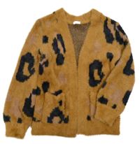Hnědo-černý vzorovaný chlupatý svetrový cardigan Next