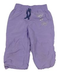 Fialové capri chino šusťákové kalhoty s motýlky KIDS