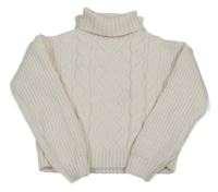 Smetanový vzorovaný žebrovaný pletený crop rolák PRIMARK