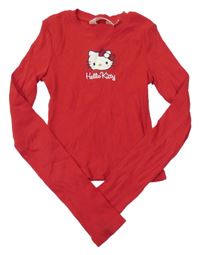 Červené žebrované crop triko s Kitty s kamínky H&M