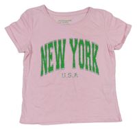 Růžové crop tričko s nápisy New York Primark